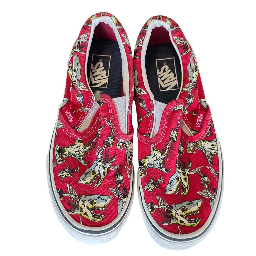 Vans Discontinued Kids Classic Slip-On Extreme Sharks Skeleton Red Size 2.5